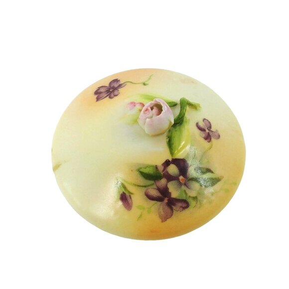 Vintage Hal-Sey Fifth Hand-Painted Porcelain Trinket Dish with 3d Rose top Lid - Picture 5 of 8